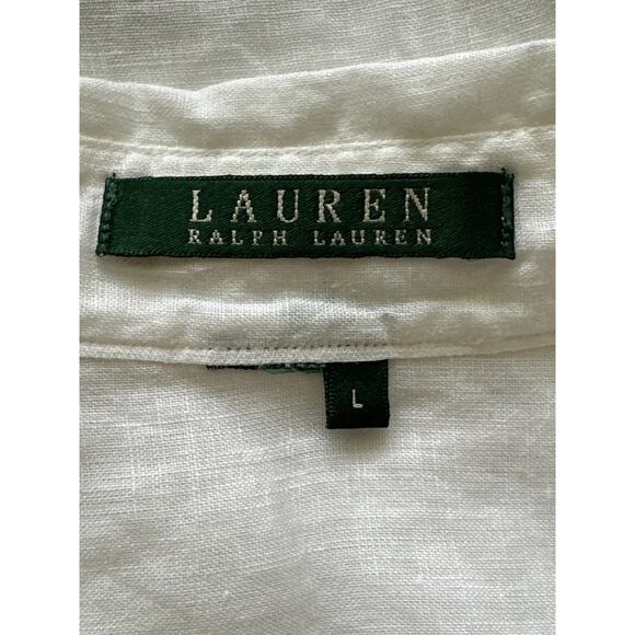 VTG Lauren Ralph Lauren Linen Tunic 1/4 Tie Up L White Classic Preppy Old Money - Picture 11 of 15